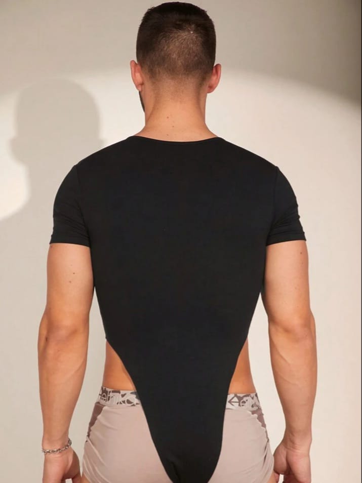 UPTOWN-FUNKY Men's Notched Collar Short Sleeve Bodysuit